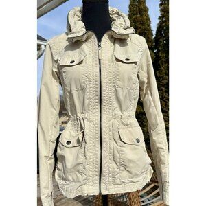 Eddie Bauer Atlas Jacket Women’s XS Stone Zip Hood Travex Soft Shell Hiking Rain